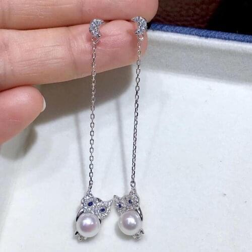 Moon Owl 925 Sterling Silver Earrings Mountings Jewelry Parts Fittings Women Accessories for Pearls Beads Stones Agate Jade