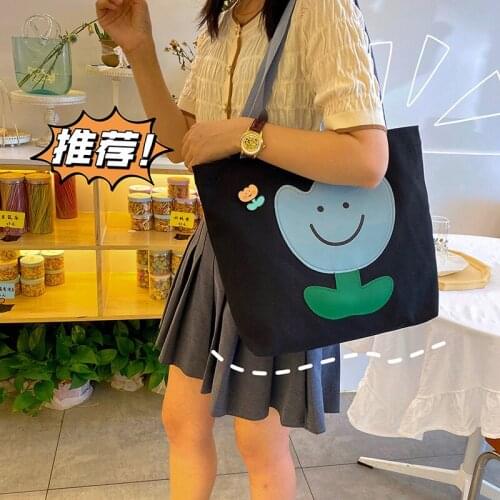 Lovely Cartoon Floral Shoulder Bag For Women Large Capacity Handbag Student Book Bag Canvas Bag Women Shopper Bag Tote Bolso