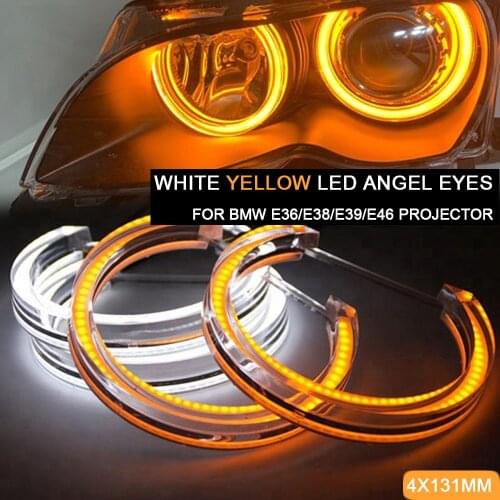 4x131mm white yellow DTM LED Angel Eyes for BMW E36 E38 E39 E46 M3 car headlight halo ring kit DRL