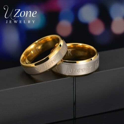 UZone Forever Love Heart Couple Promise Wedding Rings Never Fade Stainless Steel Engagement Ring For Couple Anniversary Gift