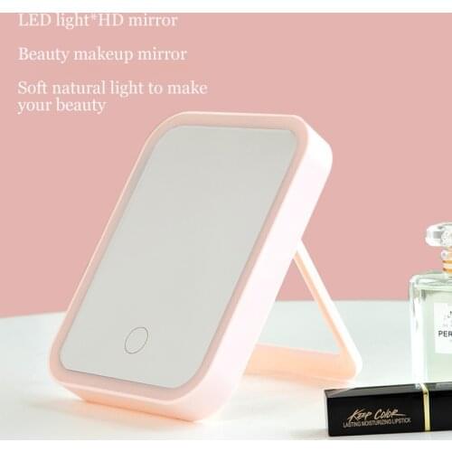 HD Makeup Mirror with Led Light Eye Protection Folding Vanity Light Beauty Mirror USB Charging Adjustable Light Touch Control