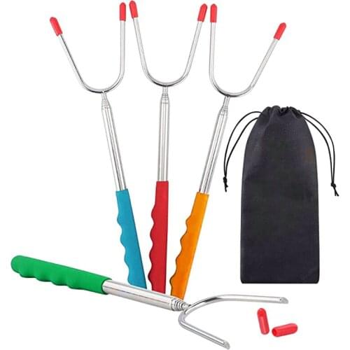 Marshmallow Roasting Sticks,5sets Barbeque BBQ Skewers,45inch Extended Smores Hot Dog Fork with Silicone Handle for Campfire Pit