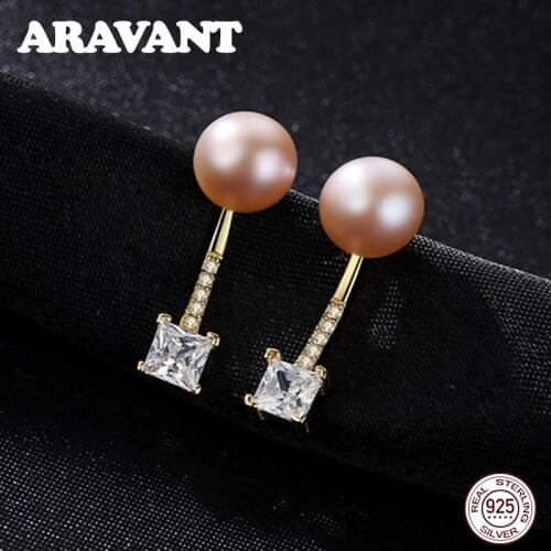 925 Sterling Silver Pave Cubic Zircon Pearl Stud Earrings For Women Fashion Silver Jewelry