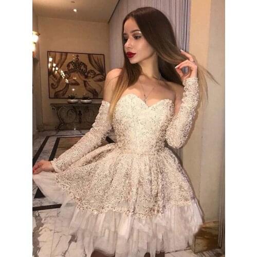 Champagne Cocktail Dresses 2020 Women Formal Party Short Prom Dress Off Shoulder Robe De Soiree Homecoming Gown Graduation Dress