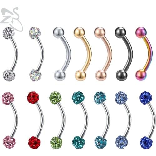 ZS 1 Piece 16g Eyebrow Ring 4mm Colorful CZ Crystal Ball Curved Barbell Lip Ring Gems Ear Helix Daith Cartilage Piercing Jewelry