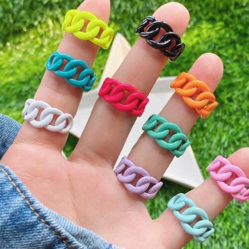 10PCS, Summer Enamel Candy Color Rings for Women Open Adjustable Geometric Wide Finger Rings Wholesale Jewelry