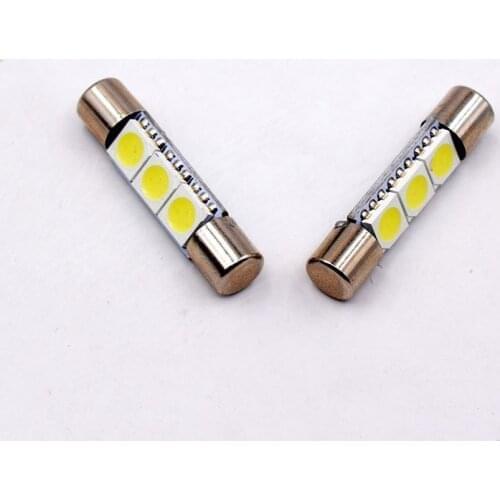 10pcs Flood Festoon Dome T6.3 28mm T6 3 SMD 5050 LED 3smd Light Bulb Car Vanity Mirror Lights Sun Visor Fuse Light White 12V