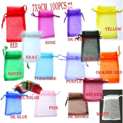 100pcs /bag , Selection 16 Colors Jewelry bag 7x9cm organza bags jewelry packaging display & Jewelry Pouches, free shipping