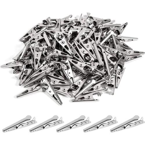 100PCS 1.06IN / 27mm Mini Metal Alligator Clips, Crocodile Clamps Silver Tone Nickel Plated Test Line Spring Clamps