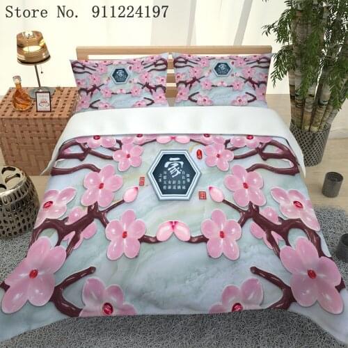 3D Peach Blossom Printing Bedding Set Twin/Full Queen/King 240x220 3Pcs Duvet Cover Single Double High Quality Bedspread