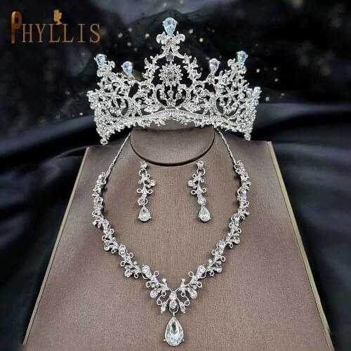 A123 Silver Plated Crystal Bridal African Beads Jewelry Set Rhinestone Crown Tiaras Necklace Earring Wedding Hair Accessory