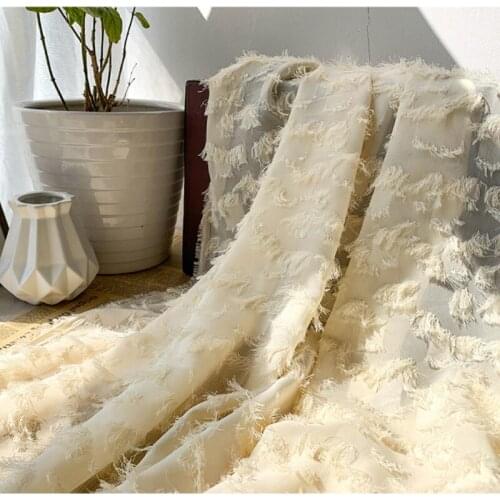 Apricot Chiffon dress shirt fabric jacquard tassel fabric hairy beard fabric by the meter