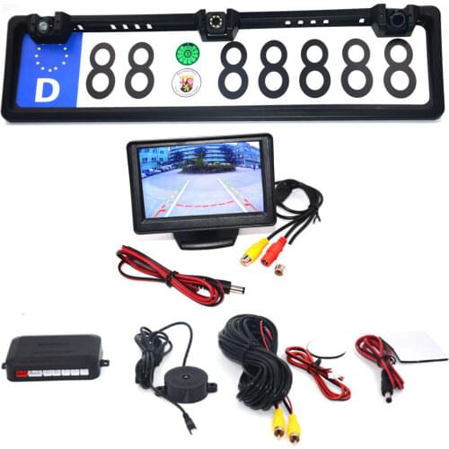4.3 Car Monitor EU European License Plate Frame Car Rear View Camera Waterproof Night Vision Reverse Backup Camera 4 LED light
