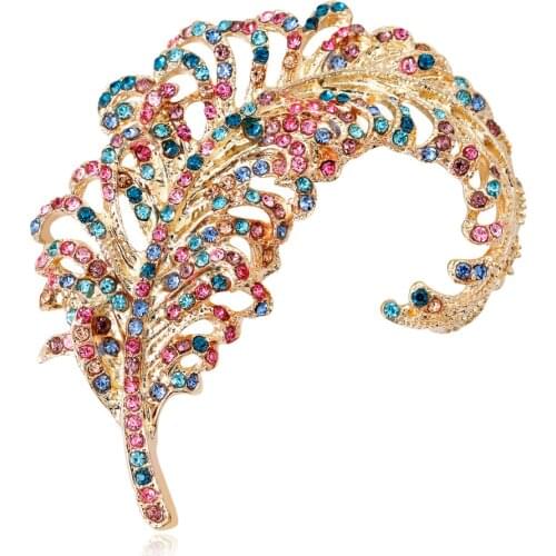 Large Colorful crystal feather Bejeweled brooches for women coat brooch pin wedding jewelry party accessories gift AF020