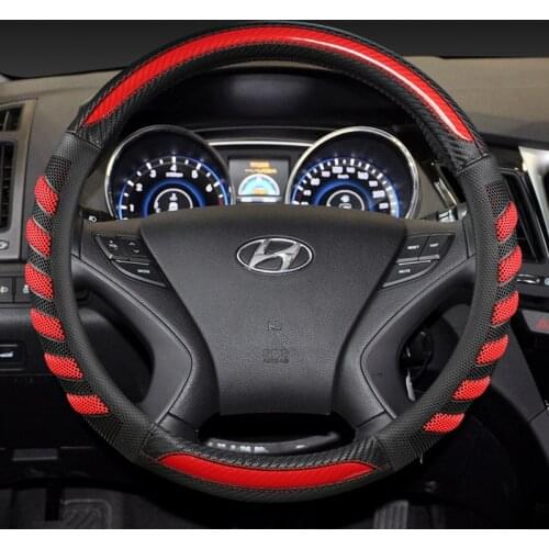 Carbon Fiber Leather Steering Wheel Cover for hyundai solaris veloster ix35 kona accent i40 santa fe ioniq getz Auto Accessories