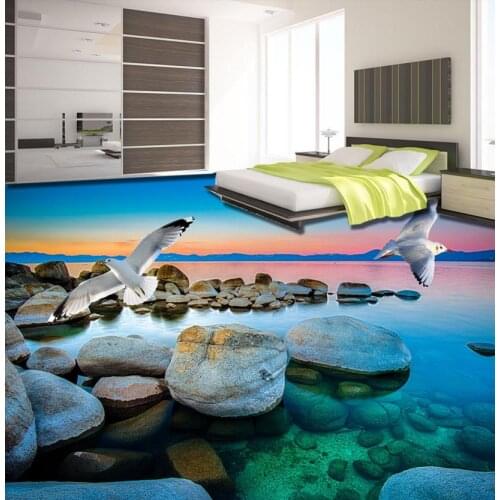 Decoration home 3d floor beach stone seagull floor vinyl tiles waterproof self-adhesive 3d floor pvc