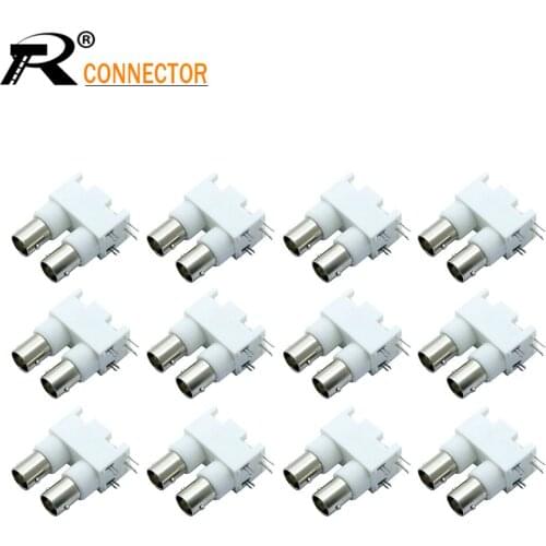 DOUBLE BNC FEMALE RIGHT ANGLE PANEL MOUNT PLASTIC BNC connector White PC Board PCB Mount Right Angle dual BNC Female Connector