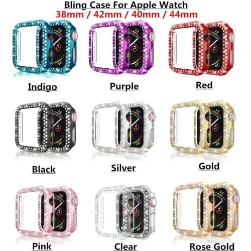 Double Rows Diamond watch case for apple watch case 38mm 42mm 40mm 44mm band PC Screen Protector cover for iWatch Series 5 4 3 2