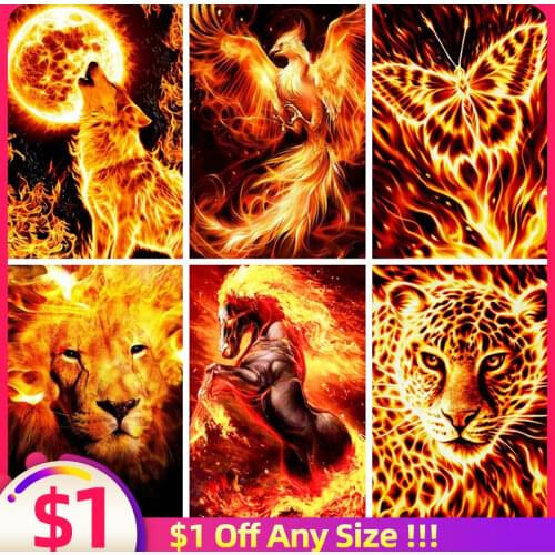 EverShine 5D DIY Diamond Painting Animals Full Drill Square Diamond Embroidery Fire Mosaic Handmade Wolf Wall Decors For Home