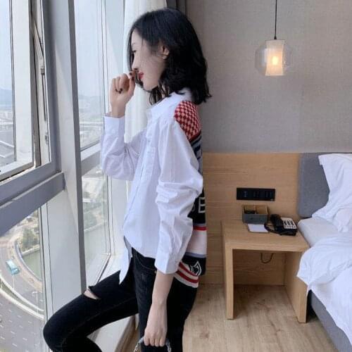 European station autumn 2020 new European womens top design sense minority shirt Korean splicing white shirt