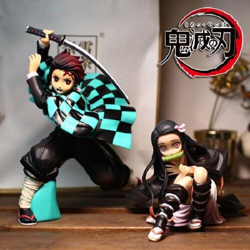 Anime Demon Slayer Blade Kamado Tanjirou Nezuko Manga Statue PVC Kimetsu No Yaiba Action Figure Collectible Model Toy Dolls