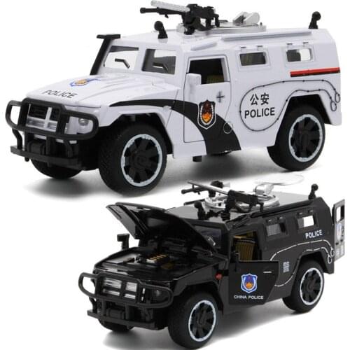 1/32 Scale Military Armoured Police Car Diecast Alloy Model with Sound & Light Toy Gifts for Kids