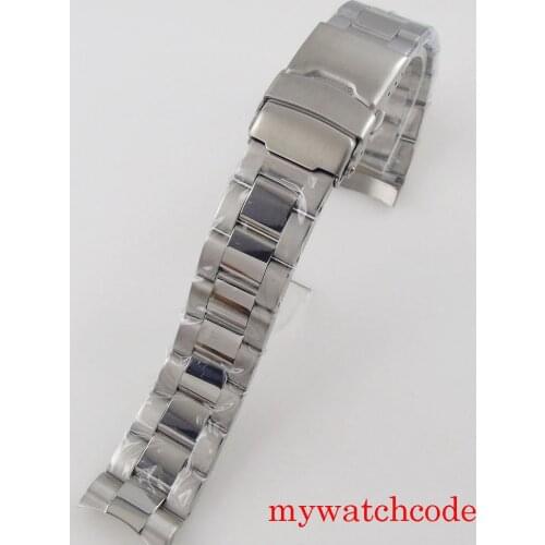 Metal Wristwatch Band Chain Polished Center 20mm width for 40mm Bliger Case 316L Stainless steel Curved End Double Push Clasp