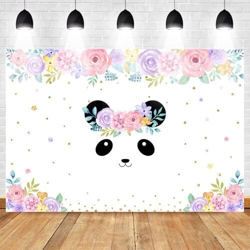 Mehofoto Animal Panda Background Floral Baby Birthday Newborn Photography Backdrops Dots Lovely Panda Birthday Cake Table Decor