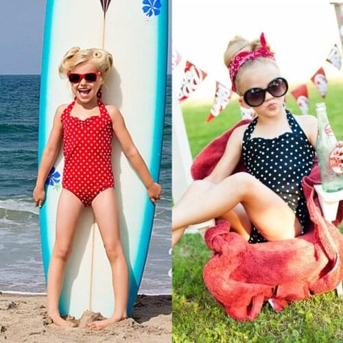 Baby Girl Fashion Polka Dot Printed Swimsuit Swimwear Beachwear 2-8Y Kids Children Summer Casual Halter Bikini Bathing Suits