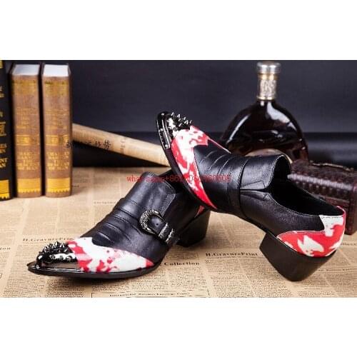 Full Grain Leather Men Shoes Metal Toe Dress Shoes Rivets Men Formal Shoes Mixed Color Oxford Shoes Top Quality Zapatos Hombre