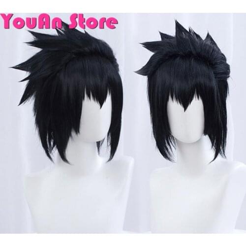 Sasuke Uchiha Cosplay Men Short Black Wig hair Heat Resistant Synthetic Hair+Free gift wig cap