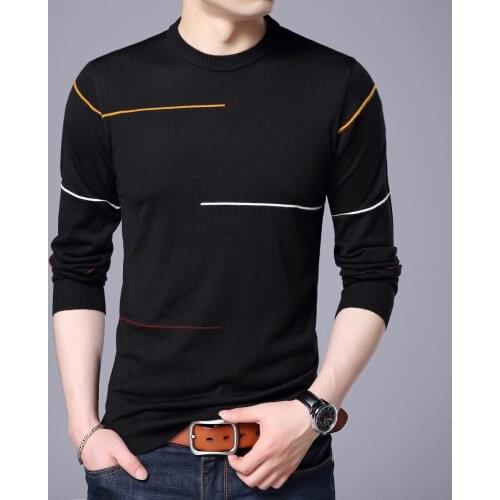 Man Jersey Jumper Slim Fit Knit Sweater O-Neck Casual Stripes Sweaters Long Sleeve Male Shirts