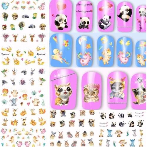 2018 12 sheets cute animals mixed design Water Transfer Decals Nail Art Stickers nails decoration manicure tools sticker A1260