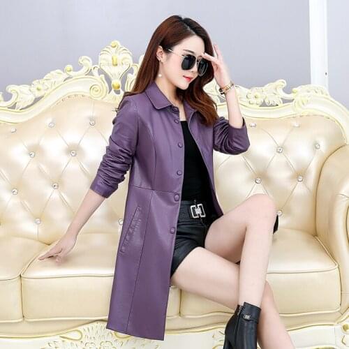 Real Jacket Women Spring Long Slim Windbreaker Female Split Leather Overcoat Outwear 2020 Plus Size Clothing 5XL LX2596