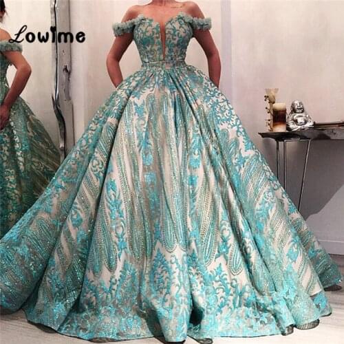 Newest 2018 Puffy Prom Dresses Off Shoulder Arabic Evening Gowns Gala Jurken Couture Dubai Abaya Pageant Party Dress For Wedding