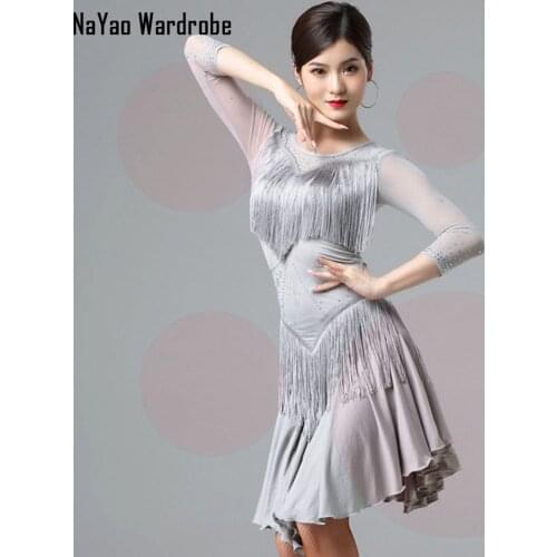 2020 New 7012 Lotus Hem Tassel Design Latin Dance Dress Women Dancing Performance Dress for Ballroom Samba Tango