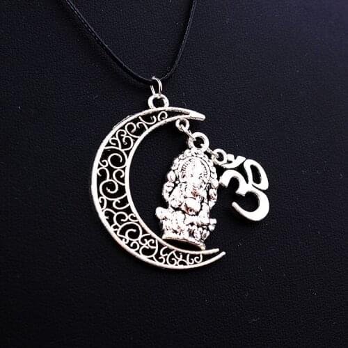 New Fashion Trend Ganesha Buddha Necklace Leather Chain Moon Elephant God Pendant Hindu Jewelry Gifts for Men and Women