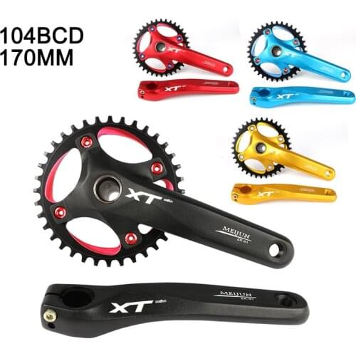 Single Speed Chainring Crank 32/34/36/38T Mountain Bike Hollow Integrated Crankset Left Right Crank Bottom Axle Aluminum alloy