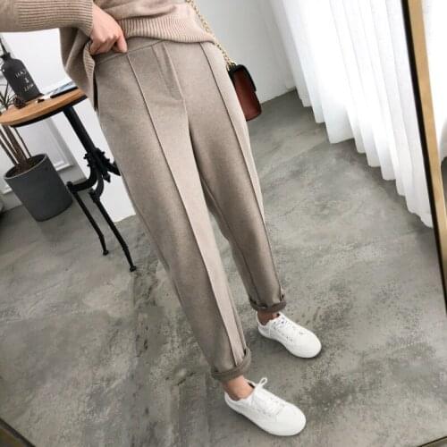 2021 Autumn Winter Woolen Harem Pants Women Look Thin Carrot Pants Nnine Points Loose Casual Straight Pencil Suit Trousers
