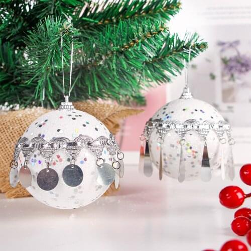 Christmas Decoration Ball 6pcs Fringed Foam Hanging Balls xmas Hanging Tree Pendants Home Craft Fashion Multi Design Snow White