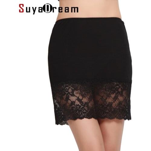 Natural silk Half Slips 100% REAL SILK women Lace slips solid nude white black basic style slip dress Anti emptied new underwear