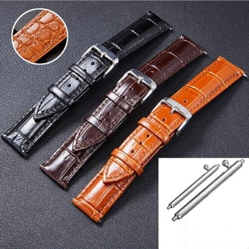 18 19 20 21 22mm Genuine Bright Leather Watch Strap Stainless Steel Clasp Replace Watchband Mens Watch Band+Switch Bars