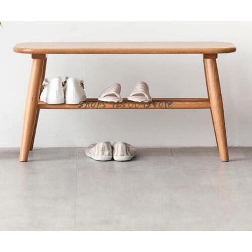 Solid Wood Shoes Changing Stool Cherry Wood Nordic Door Footstool Simple Family Bed End Stool Wear Shoes Sto