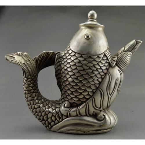 Old Tibet silver hand carved Chinese collection decoration big teapot