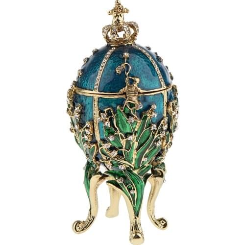 Flower And Crown Rhinestone Easter Egg 4-Leg Stand Jewelry Box Mini Egg
