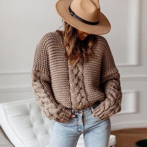 Womens Twist braid Pattern Thick Sweaters Knitted Pullovers Sexy V-neck Autumn Tops for Girls and Ladies Winter Clothes Womens