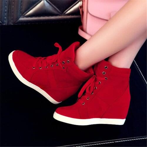 Spring Women Boots Faux Suede Leather Wedge Platform Boots Hidden Heel Shoes High Top Sneaker Casual Shoes for Woman Ankle Boot