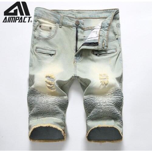 Vintage Denim Shorts for Men Cowboy Ripped Jean Trunks Male Summer Slim Fitted Hi-Street Distressed Skinny Jeans Shorts AM2308