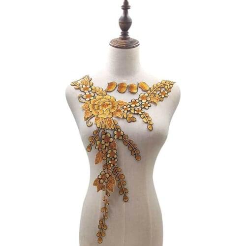 Water-soluble Woven Flower Collar Applique Lace Embroidery Collar Fake Collar for DIY Dress Collar Band for Sewing 4 Colors