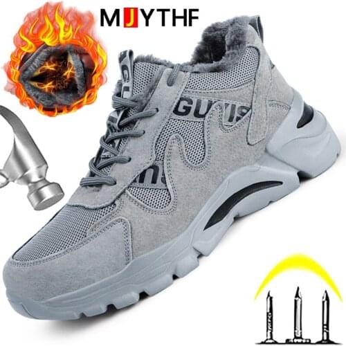 Grey Safety Shoes Men Winter Boots Steel Toe Shoes Work Boots Light Sneakers Indestructible Shoes Anti-puncture Protective Shoes